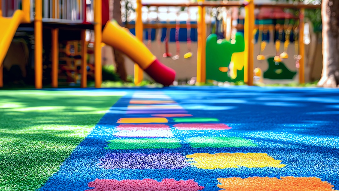 piso emborrachado colorido de borracha da pisoleve em playground infantil, com formas lúdicas que unem estética, segurança e função